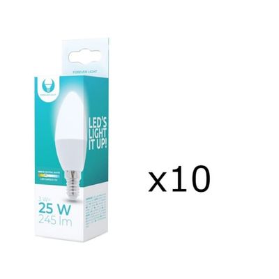 LED-lampe E14, C37, 3W, 230V, 4500K 10-pk, Hvit nøytral
