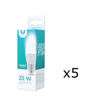 LED-lampe E27, 3W, 230V, 4500K 5-pakning, Hvit nøytral