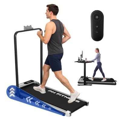 PH Fitness Løbebånd B3F – Foldbart WalkingPad med gelænder & mobilholder – Fjernbetjening, manuel hældning & FitShow App – 1–8 km/t, 100 KG – Kompakt