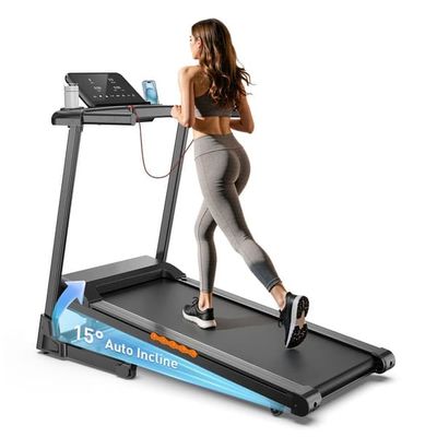 Formill FT61 3,0 hestekræfters foldebånd, 15° stigning, 13,5 km/t, 17×43 tommer rem, 300 lbs belastning, stille, LCD, hjemmestøddæmpning