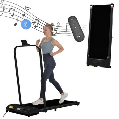 2-i-1 løbebånd til hjemmet og kontoret, 1-6 km/t, LED-display, Bluetooth-højttaler, fjernbetjening, telefonholder, foldbar, ingen montering