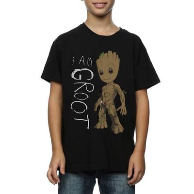 Guardians Of The Galaxy Boys I Am Groot Scribble Cotton T-Shirt