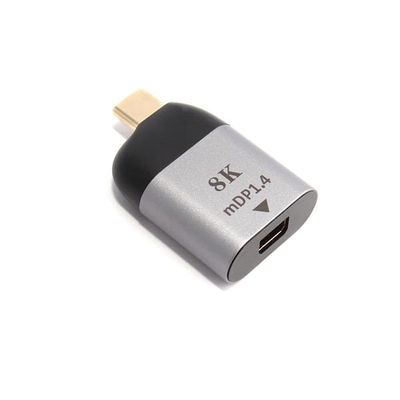NÖRDIC USB C–Mini Displayport -sovitin 8K 60 Hz -tuki 3D-ja HDCP 1.4 ja 2.2, 10 cm, alumiinia, Space Grey