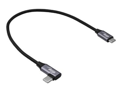 Akyga - USB-kabel - USB-C (hane) till USB-C (hane) högervinklad - USB 2.0 - 20 V - 3 A - 30 cm - Snabbladdning upp till 60 W - grå, svart