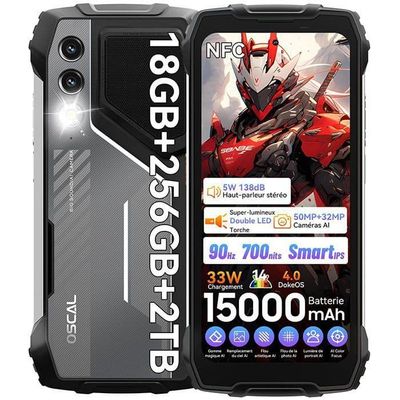 OSCAL PILOT 1 Mobiltelefon Stöttålig Skärm 6.67" 18GB+256GB 15000mAh 50MP+32MP Android 14 NFC, GPS - Svart