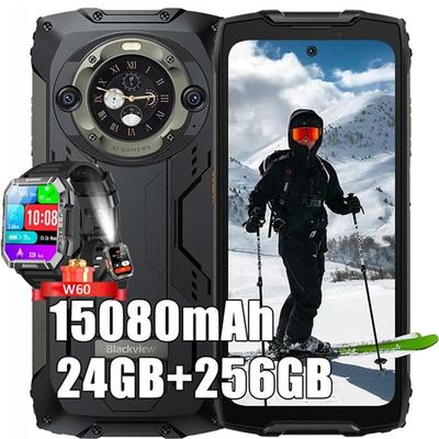 Blackview BV9300 Pro Smartphone Oförstörbar 6.7" 24Go+256Go 15080mAh 33W 64MP NFC Svart med Smartwatch Blackview W60