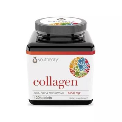 YOUTHEORY Collagen 6000mg per Serving, 120 TABLETS, + Vitamin C Hydrolyzed