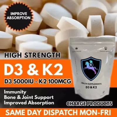 D3 K2 MK7 120 Tablets 5000iu D3 100MCG K2 High Strength Calcium Absorption