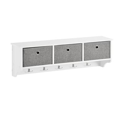 SoBuy Hvid Væghylde med 5 Kroge & 3 Kurve 100x20x30cm– Knagerække til Entré og Gang FRG282-W