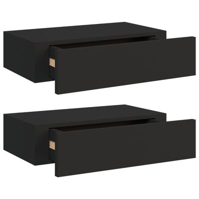 vidaXL Veggmonterte skuffehyller 2 stk svart 40x23,5x10 cm MDF