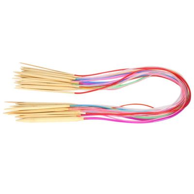 Rundstickor set - 18 st bambu dubbla stickor, flexibel slanganslutning (80cm)