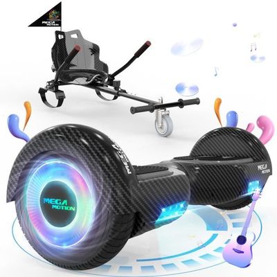 MEGA MOTION Black Hoverboard och Black Kart Pack, 2 hjul Hoverboard 6,5" LED-lampor med Bluetooth-högtalare