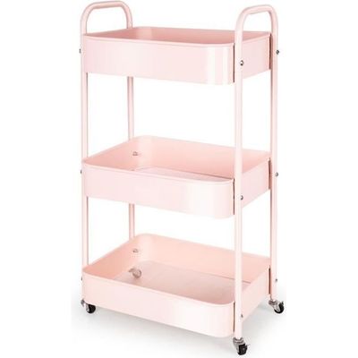 Rullvagn med 3 nivåer i rosa, med hjul och handtag, 41 × 30,5 × 76 cm — Kök / Tvättstuga
