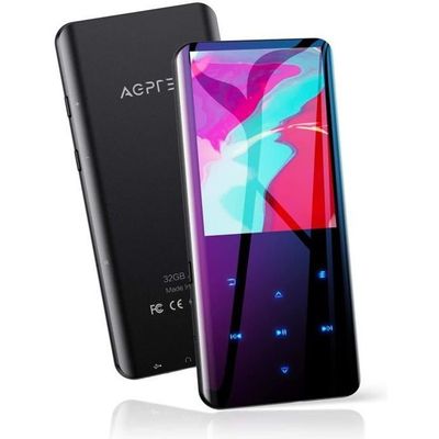 AGPTEK 32GB Bluetooth MP3-spelare med FM-radio högtalare pekknappar Böjd skärm HiFi Sport Walkman