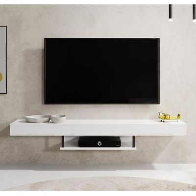 DESIGN AMEUBLEMENT - Modern väggmonterad TV-bänk - Mattvit - 18 mm melamin - 1 hylla - L 150 x D 29,6 x H 22 cm