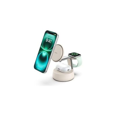 Belkin 3-i-1 Qi2 mobilladdare, 25W, USB-C-kabel och nätadapter ingår, sable