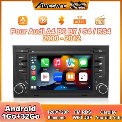 AWESAFE Autoradio Android 13 för Audi A4 B6 B7/S4/RS4 (2000-2012) 1Go+32Go med 7'' Pekskärm med GPS Carplay Android Auto