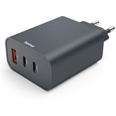 Snabbtillverkare - HAMA - 2 USB-C, 1 USB-A - 65 W - Power Delivery - Antracit
