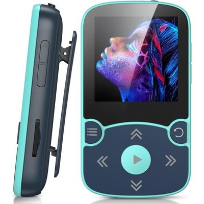 AGPTEK 64GB Bluetooth 5.3 MP3-spelare med klipp, HiFi Sports Music Player, 1,5 tums MP3 Walkman med volymknapp, FM Radio-Blue