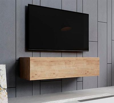 DESIGN AMEUBLEMENT - Modernt väggmonterat TV-bänk - Ek, MDF/PVC, 1 dörr, 2 fack - L 120 x D 40 x H 30 cm