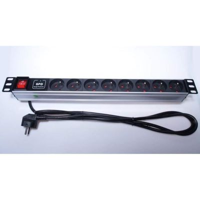 PremiumCord Strömfördelningsenhet 1U 19-tums Rackkabel, 8 x 230 V, 2 m Överspänningsskydd - PDU-F10G08S/SURGE