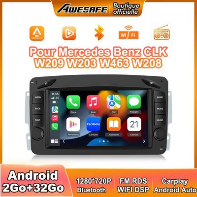 AWESAFE Autoradio Android 13 för Mercedes Benz CLK W209 W203 W463 W208 2Go+32Go med 7'' Skärm Android Auto Carplay