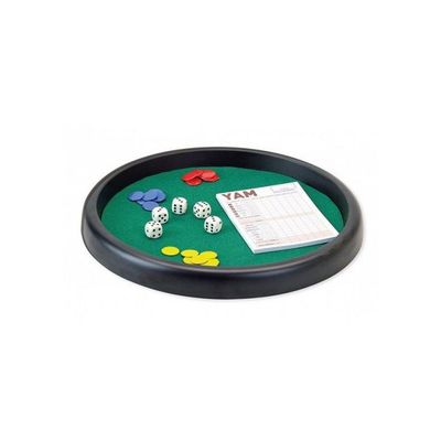 Rund bane 31 cm grøn og Multi Spil tilbehør (Yam blok, 21 jetoner, 5 terninger) - Brætspil 421