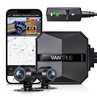 VANTRUE Falcon-1 4K+1080P Vandtæt IP67 Motorcykelkamera, WiFi GPS Dashcam til Foran og Bagpå, 24 Timer Kollision Detektion