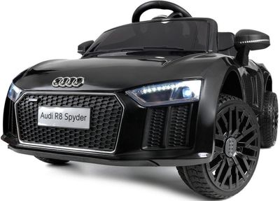 Audi R8 Spyder Elektrisk Børnebil - Sort, Fjernbetjening, Ægte Motorklang