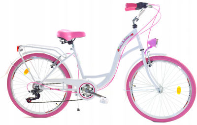 Flickcykel 24 tum robust modell rosa med vit 6 växlar