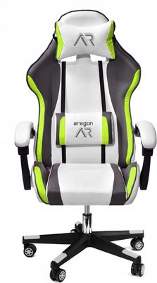 Ergonomisk gamingstol vit-grå-lime ekoläder kontorsstol