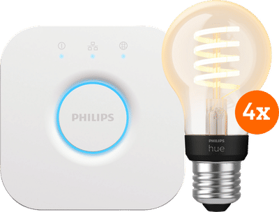 Philips Hue Filament White Ambiance Standaard 4-Pack + Bridge