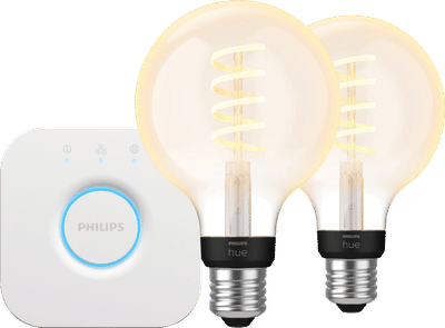 Philips Hue Filament White Ambiance Globe 2-Pack + Bridge