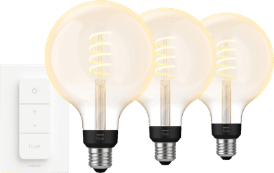 Philips Hue Filament White Ambiance Globe XL 3-pack + dimmer