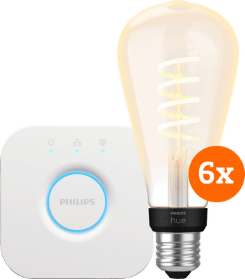 Philips Hue Filament White Ambiance Edison XL 6-Pack + Bridge