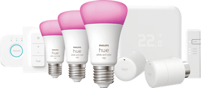 Tado Thermostaat V3+ Startpakket + 2 knoppen + Philips Hue White & Color E27 Starter pack