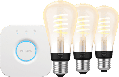 Philips Hue Filament White Ambiance Edison 3-Pack + Bridge