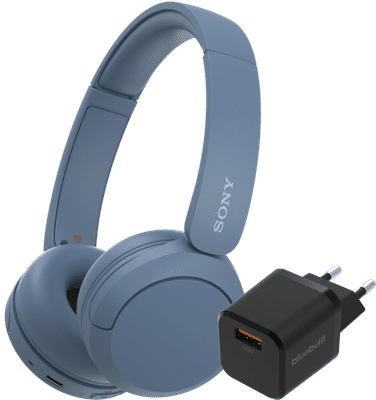 Sony WH-CH520 Blauw + BlueBuilt Quick Charge Oplader met Usb A Poort 18W Zwart