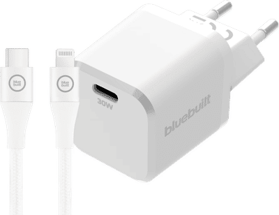BlueBuilt Power Delivery Oplader 30W + Lightning Kabel 3m Nylon Wit