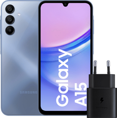 Samsung Galaxy A15 128GB Blauw 4G + Samsung Oplader 25 Watt Zwart