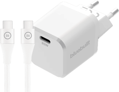 BlueBuilt Power Delivery Oplader 20W + Usb C Kabel 1,5m Nylon Wit