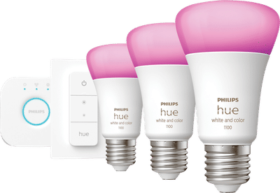 Philips Hue White & Color Starter Pack E27 met 3 lampen, dimmer + Bridge