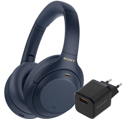 Sony WH-1000XM4 Blauw + BlueBuilt Quick Charge Oplader met Usb A Poort 18W Zwart