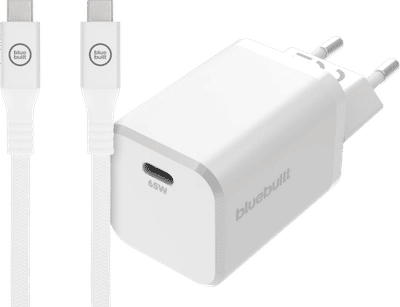 BlueBuilt Power Delivery Universele Oplader 65W + usb C oplaadkabel (2m) Wit