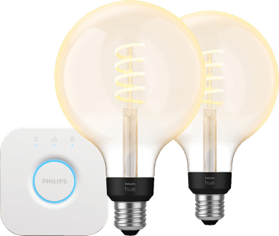 Philips Hue Filament White Ambiance Globe XL 2-Pack + Bridge