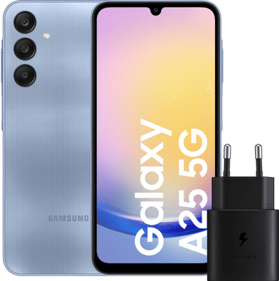 Samsung Galaxy A25 128GB Blauw 5G + Samsung Oplader 25 Watt Zwart