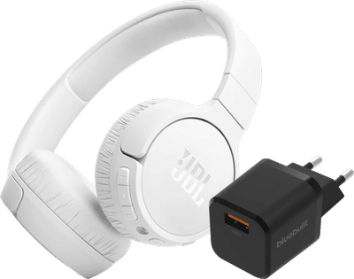 JBL Tune 670NC Wit + BlueBuilt Quick Charge Oplader met Usb A Poort 18W Zwart