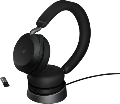 Jabra Evolve2 USB A MS TEAMS 75 Draadloze Office Headset met oplaadstandaard Zwart