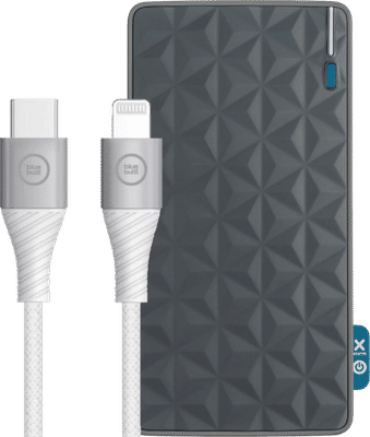 BlueBuilt Powerbank met Snelladen 10.000 mAh + Lightning Kabel 1,5m Nylon Wit