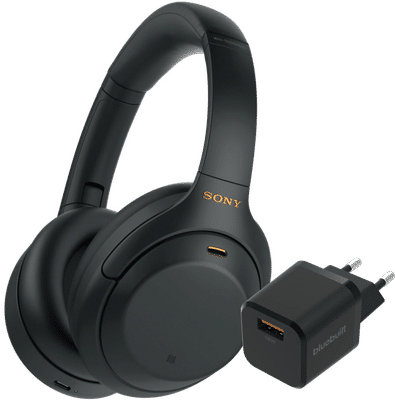 Sony WH-1000XM4 Zwart + BlueBuilt Quick Charge Oplader met Usb A Poort 18W Zwart